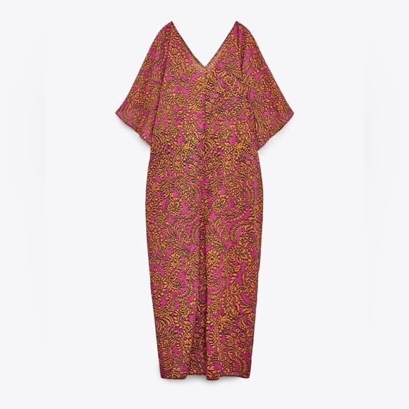 ZARA RUCHED KAFTAN DRESS - Picture 3 of 4